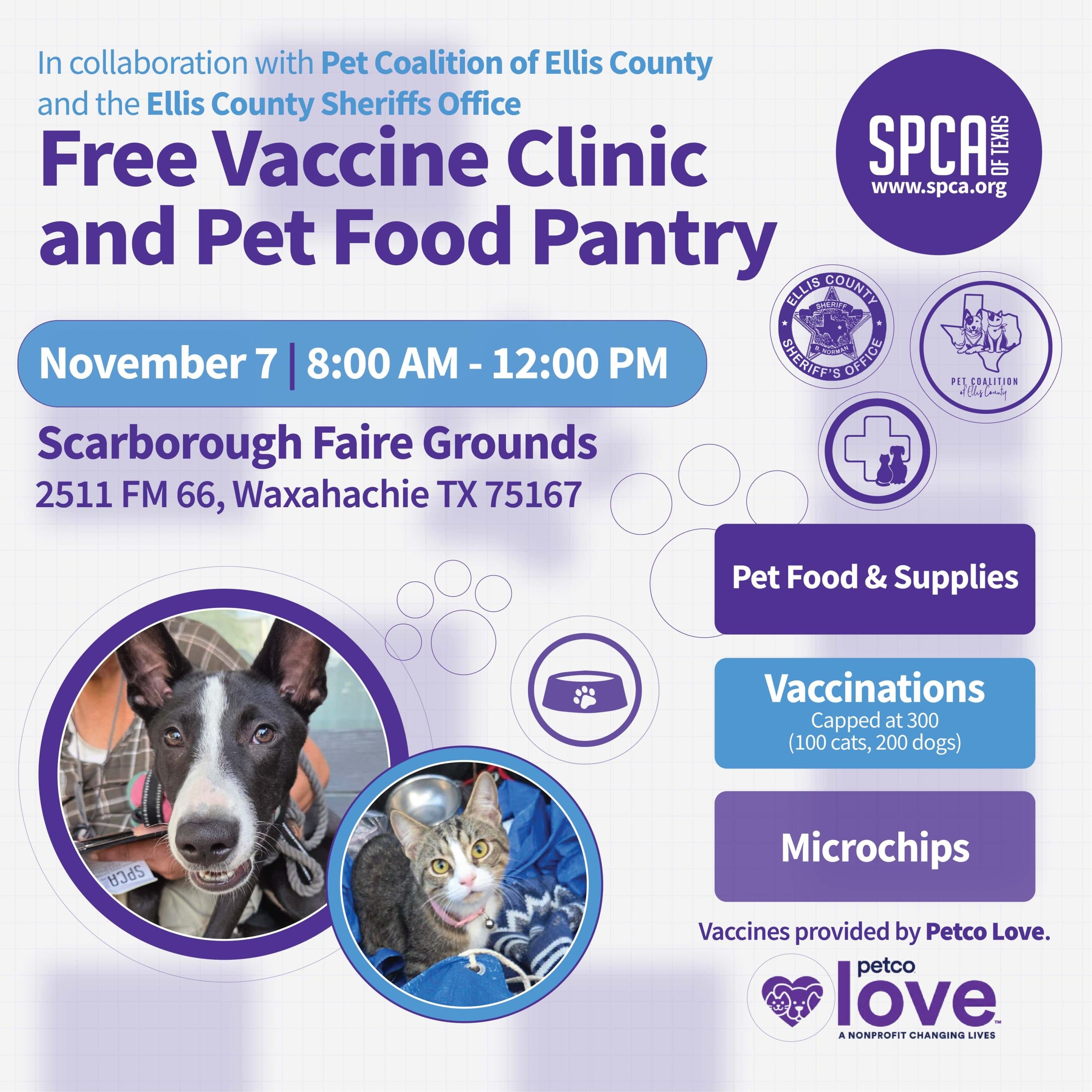Free Vaccine Clinic & Pet Food Pantry (Ellis County)